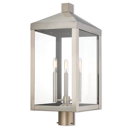 Livex Lighting Nyack 3 Light Brushed Nickel Outdoor Post Top Lantern 20586-91